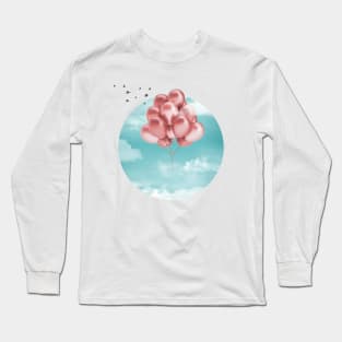 Red Balloons Teal Sky Long Sleeve T-Shirt